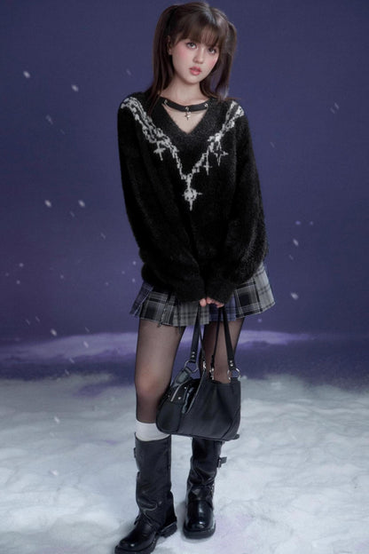 Energetic V-Neck Jacquard Sweater