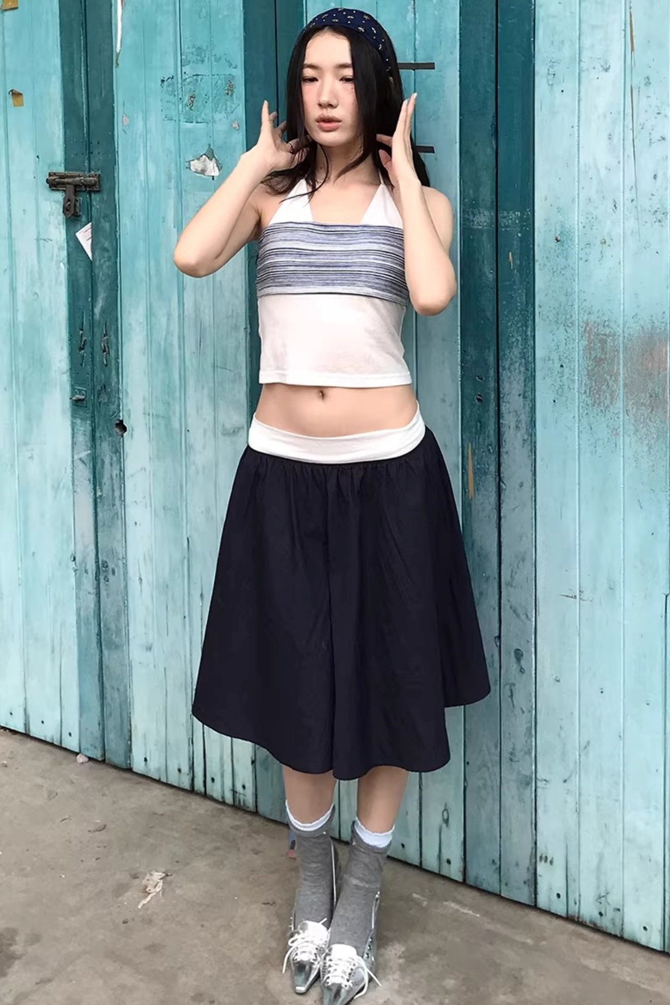 Striped Two-Tone Layered Skirt Set