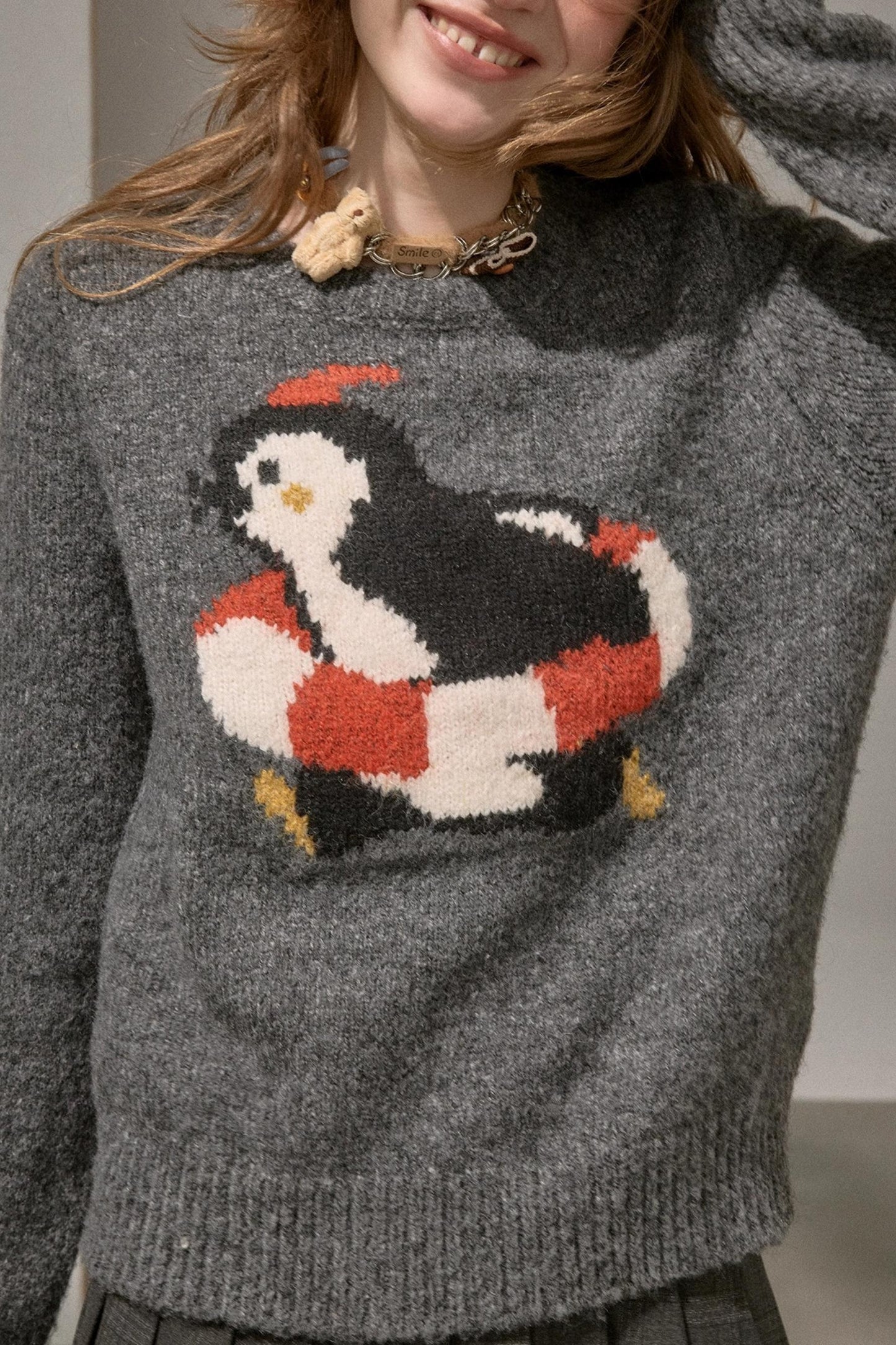 Vintage Penguin Jacquard Crew Neck Sweater