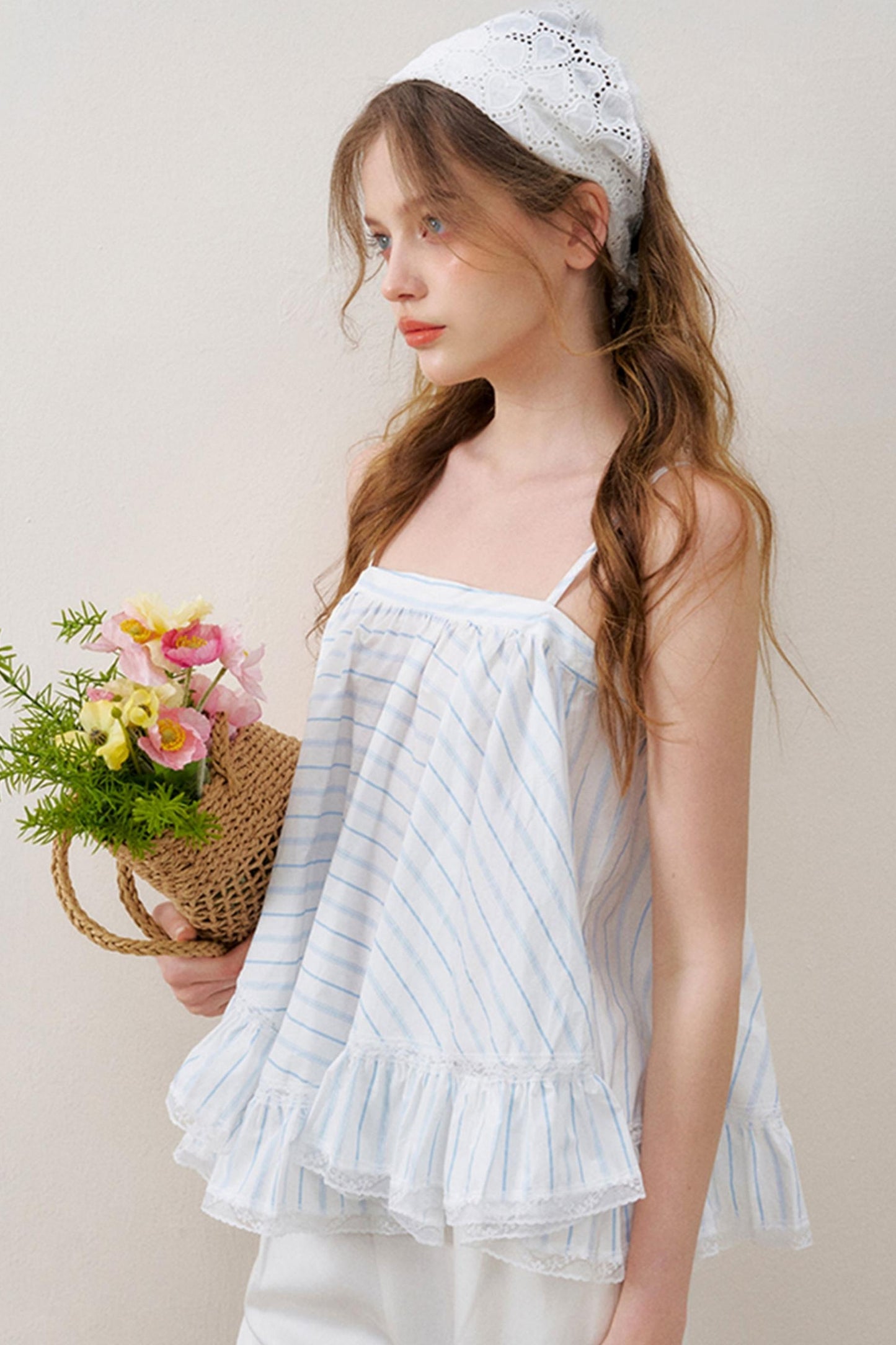 Lace-Trimmed Striped Cami