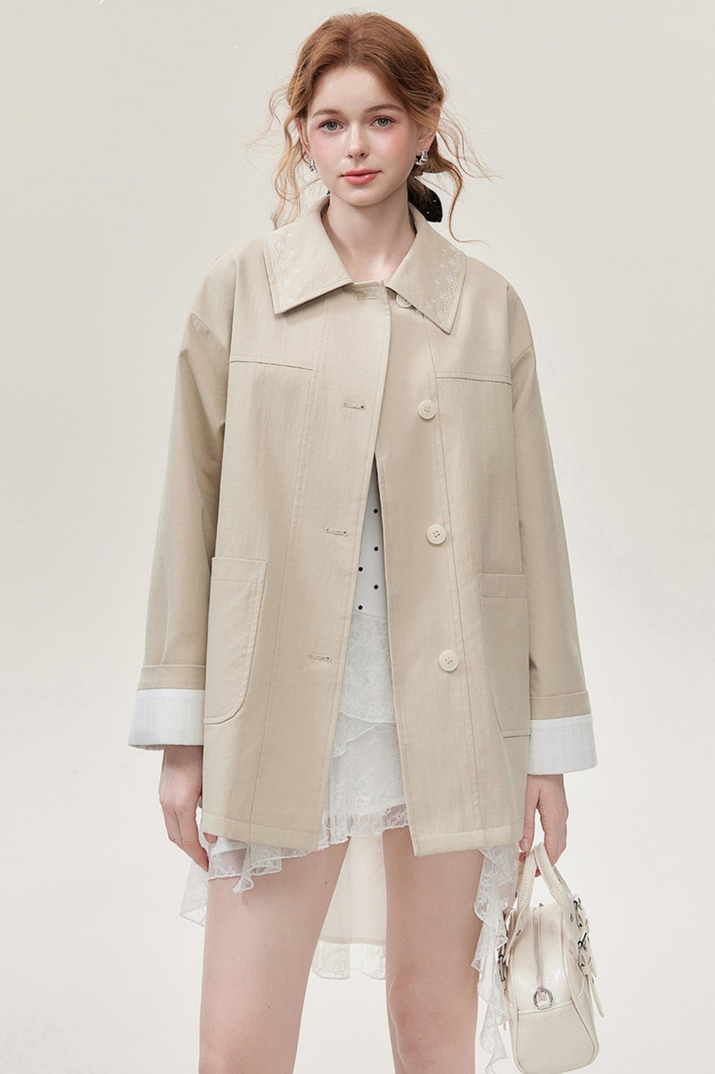 Khaki Embroidered Trench Coat