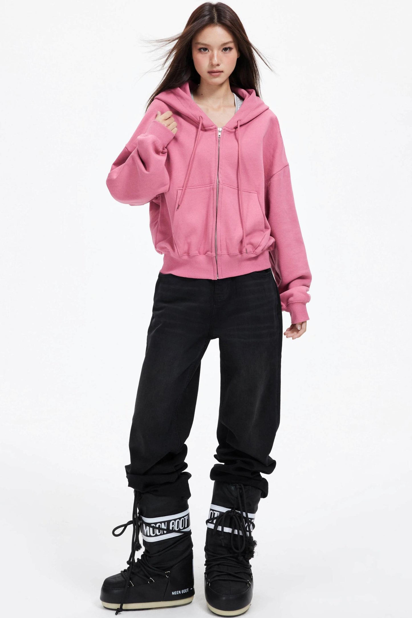 Cropped Hooded Cardigan Zip Jacket