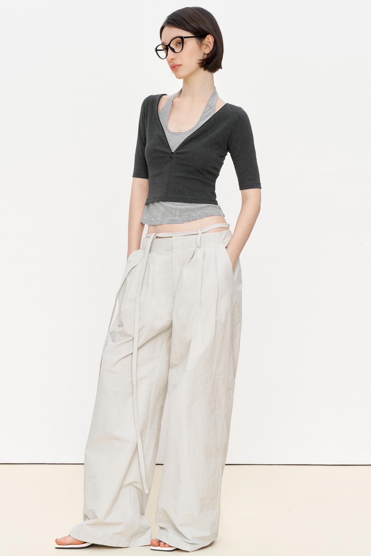 Striped Slim Zipper Tee