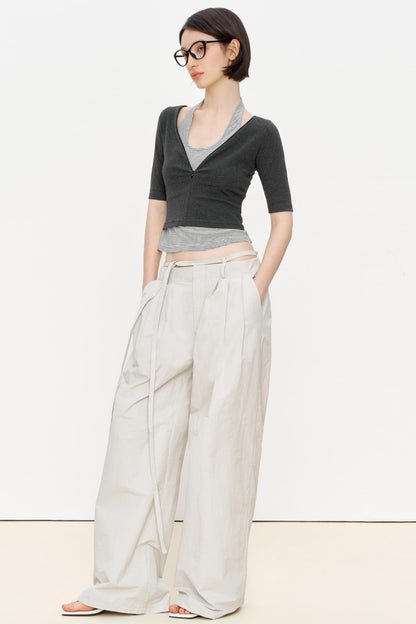 Striped Slim Zipper Tee