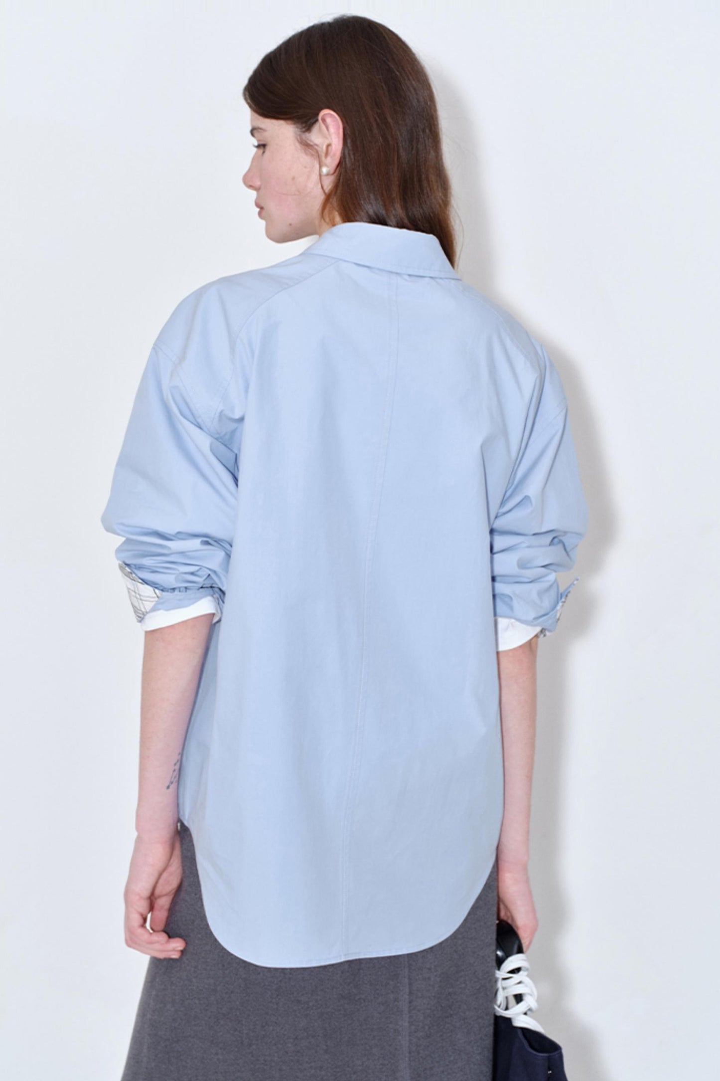 White Mist Blue Check Patchwork Top