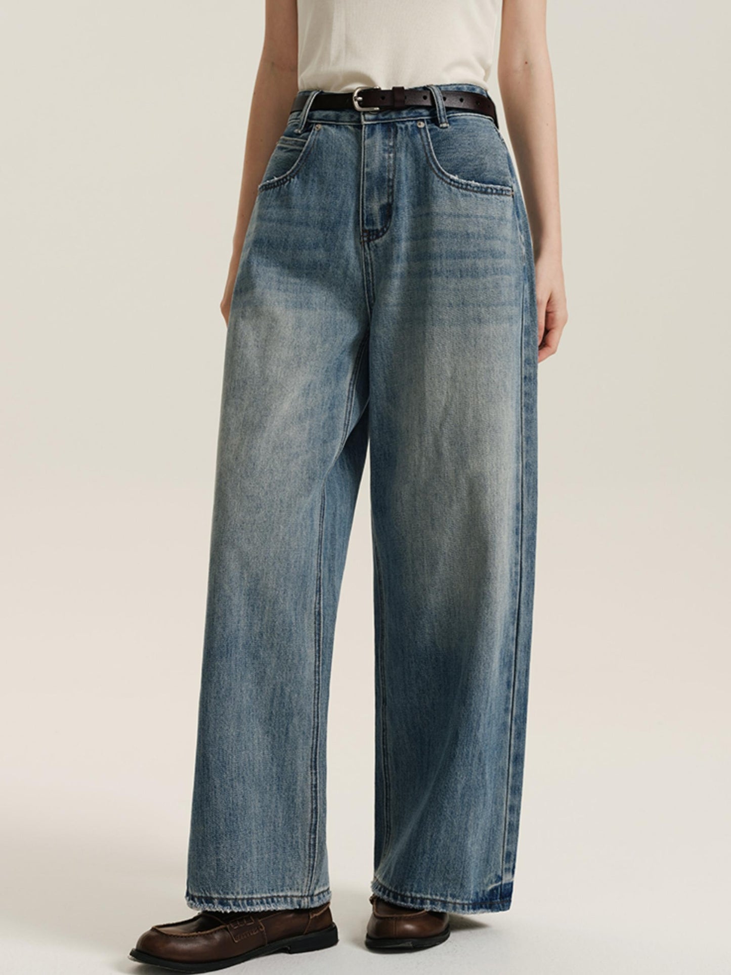 8.15 New Entrants 85% Off Light Blue Washed Jeans Spring and Autumn 2024 High-waisted Straight Casual Wide-leg Pants