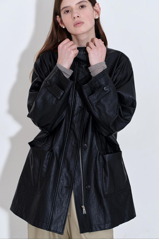 Soft Leather Multi-Pocket Jacket