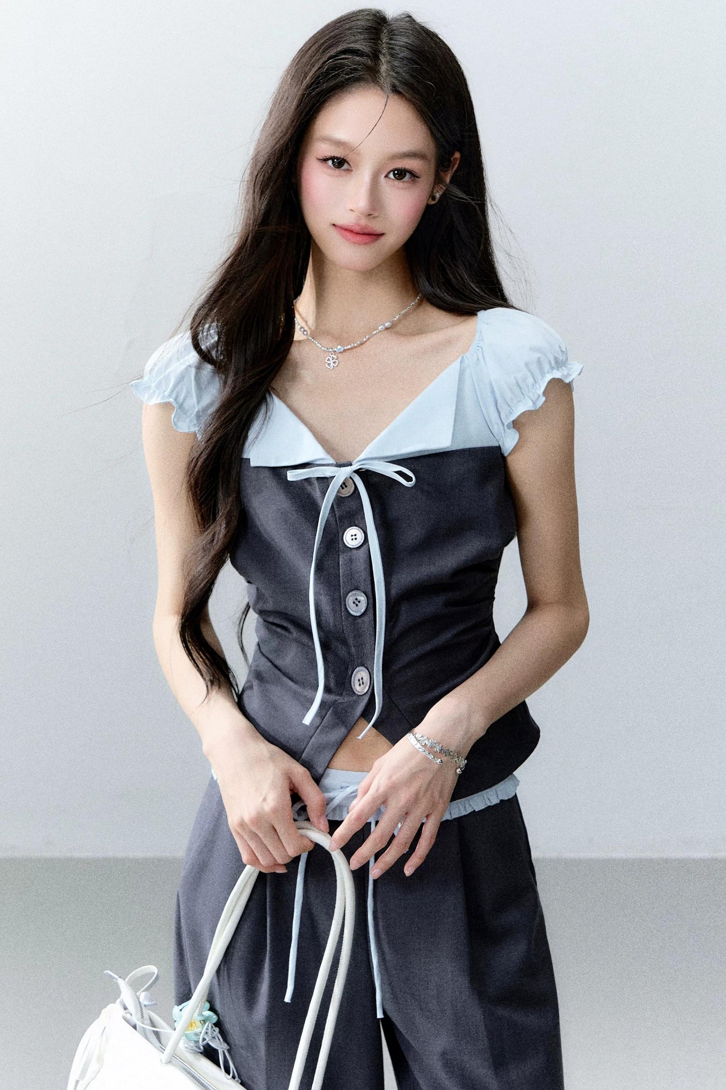 Color-Block Patchwork Top and Pants Set-Up