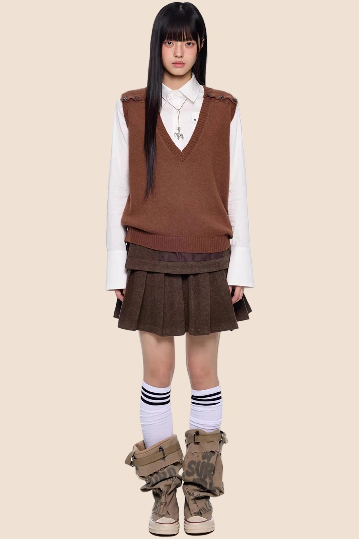 V-Neck Knitted Layered Vest