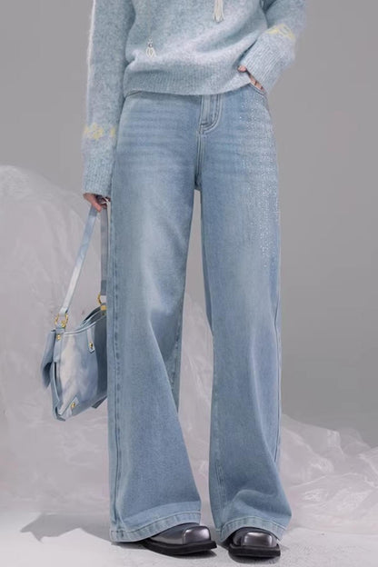 Starry Sky Blue Rhinestone Jeans