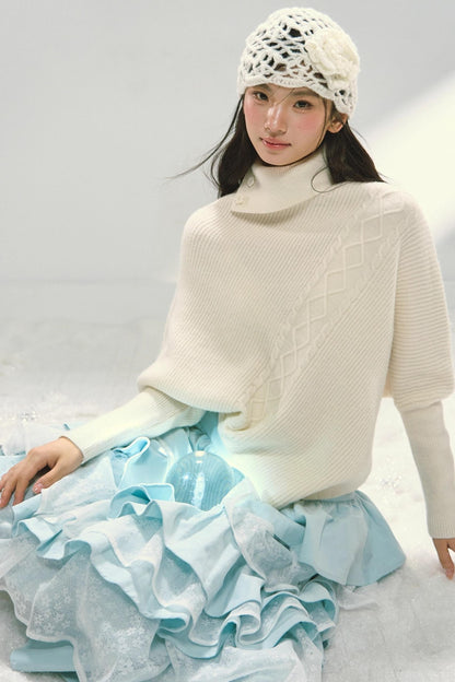 Off-white Asymmetrical Bat Sleeve Cape Sweater