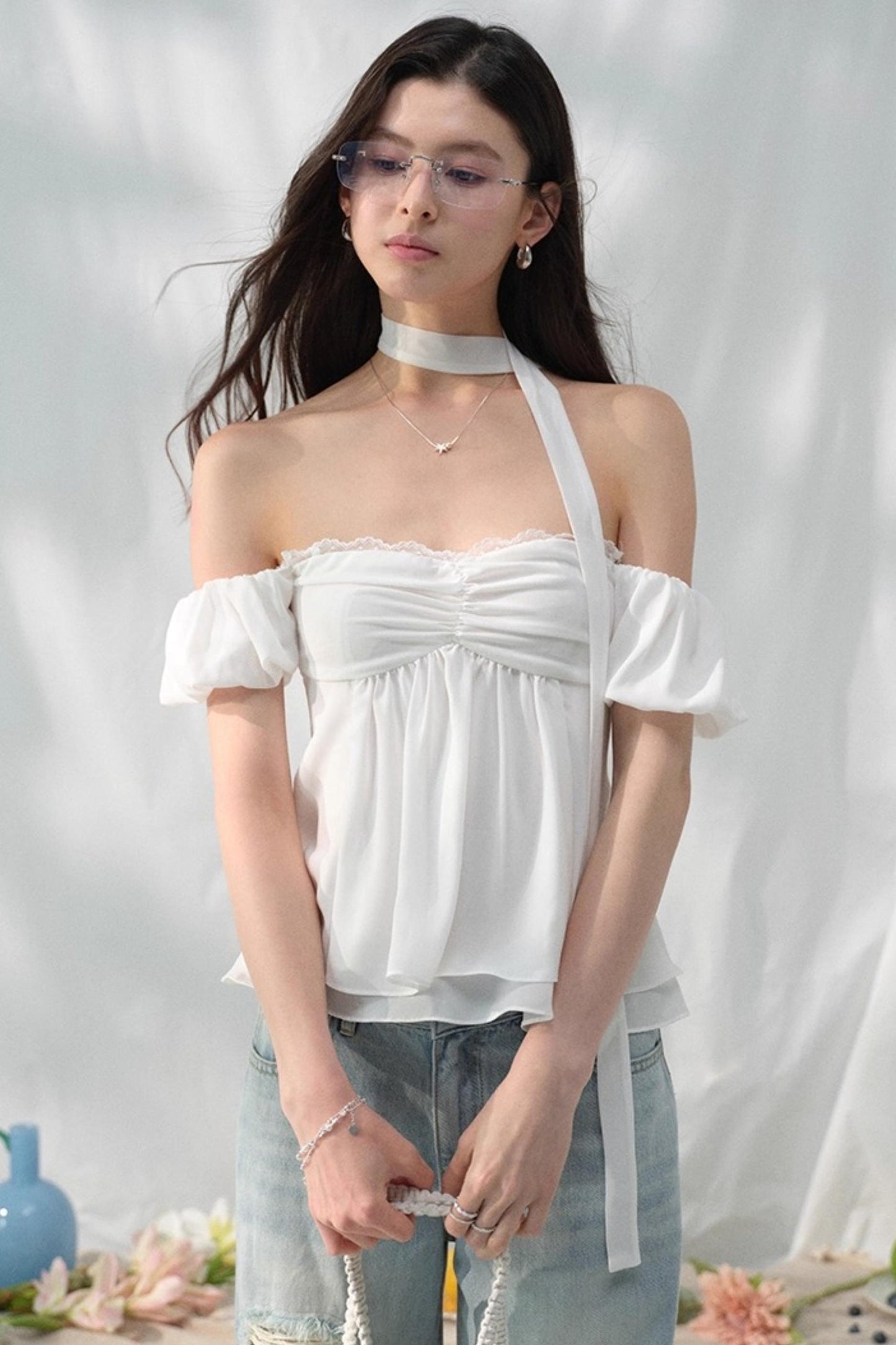 White Sleeve Floral Top