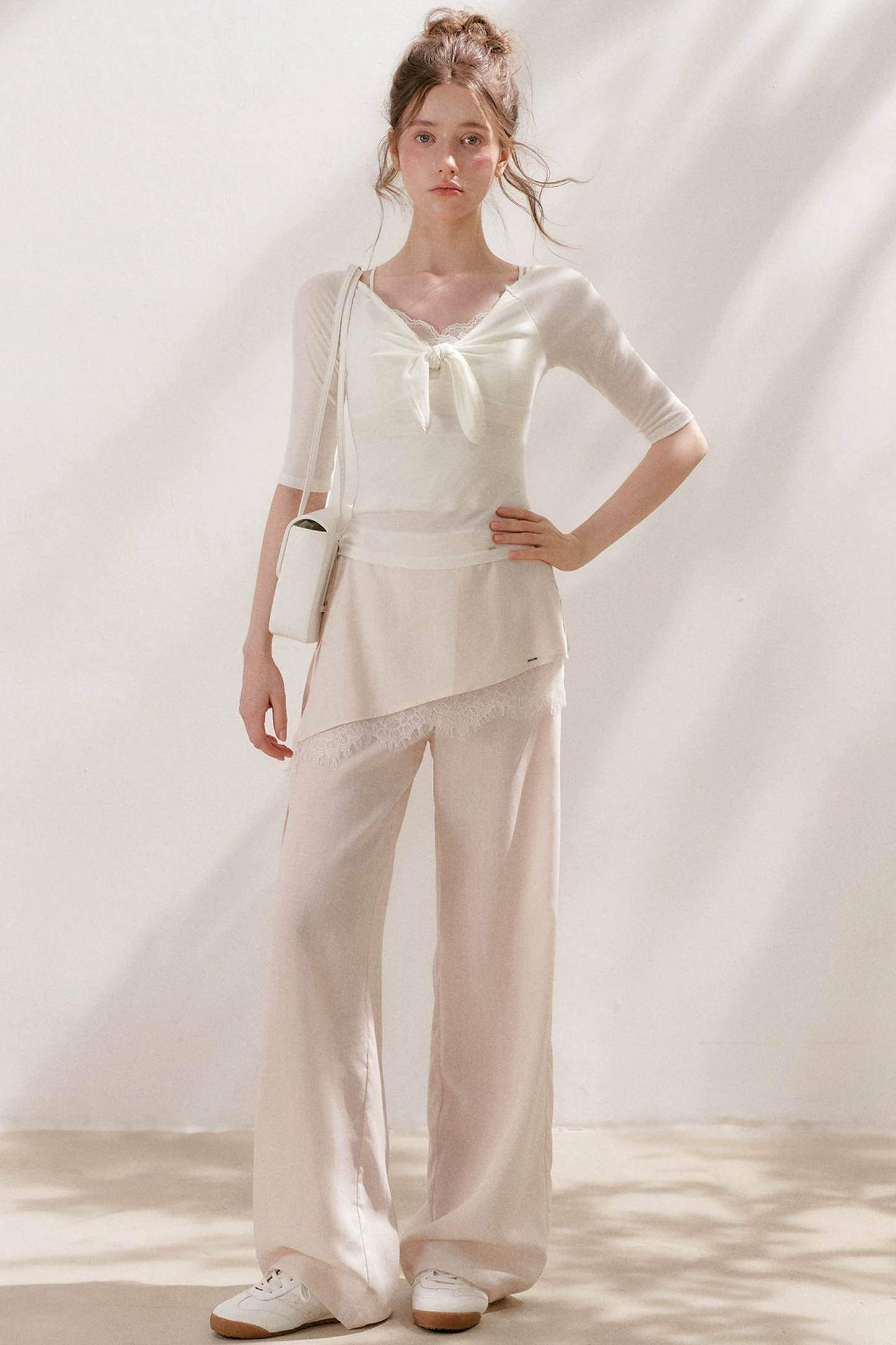 French Wave Lace Bow Blouse
