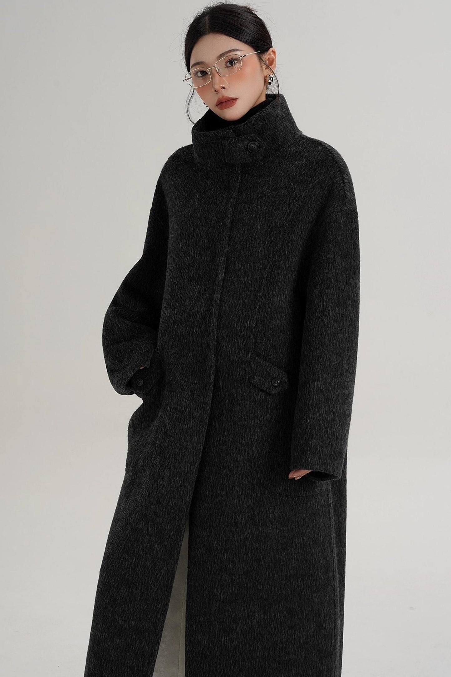 Stand-Up Collar Long Wool Coat