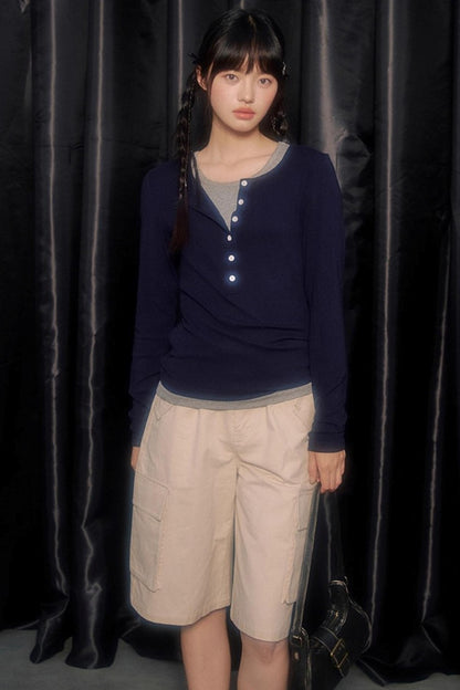 Open Front Long-Sleeved T-shirt & Vest Set-Up