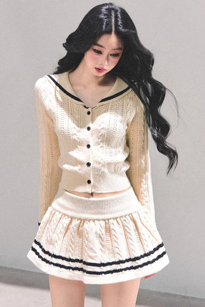 Red Evening Breeze Knitted Sweater Set-Up