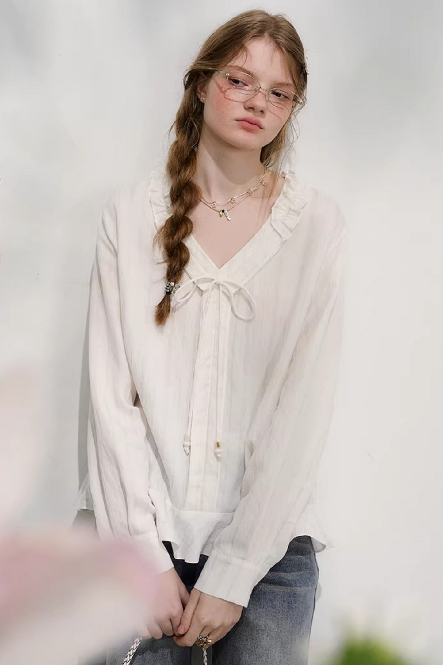 Striped Lace Sleeve Blouse