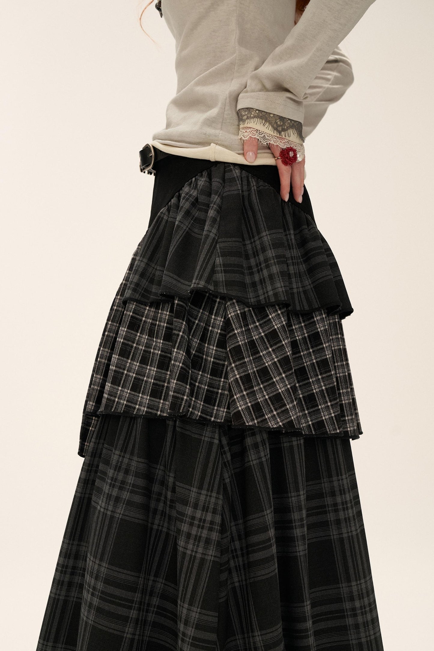 Black Gray Layered Long Skirt