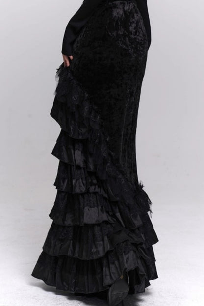 Black Velvet Fishtail Skirt