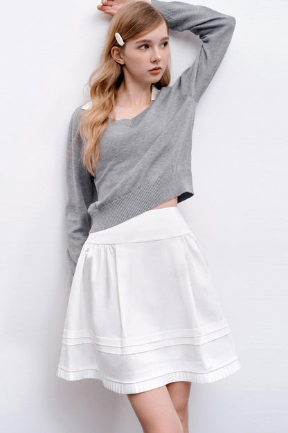 Glossy Pleated Puffy A-Line Skirt