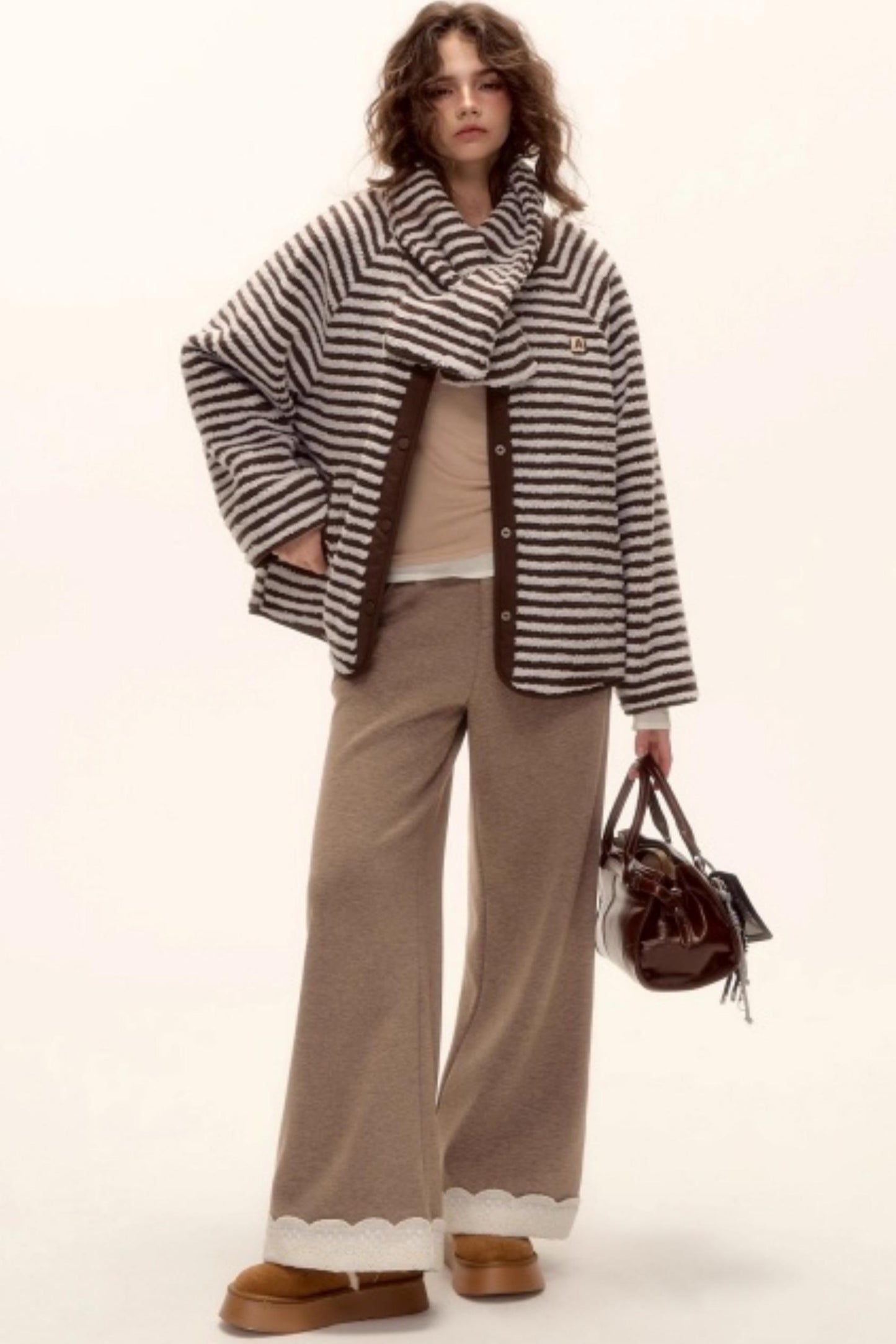 Retro Reversible Wool Coat Scarf Set