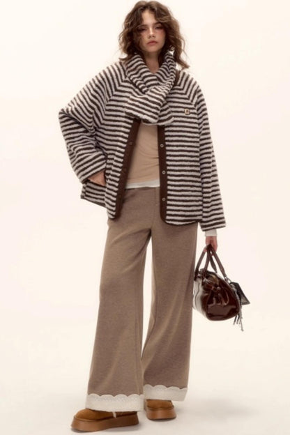 Retro Reversible Wool Coat Scarf Set