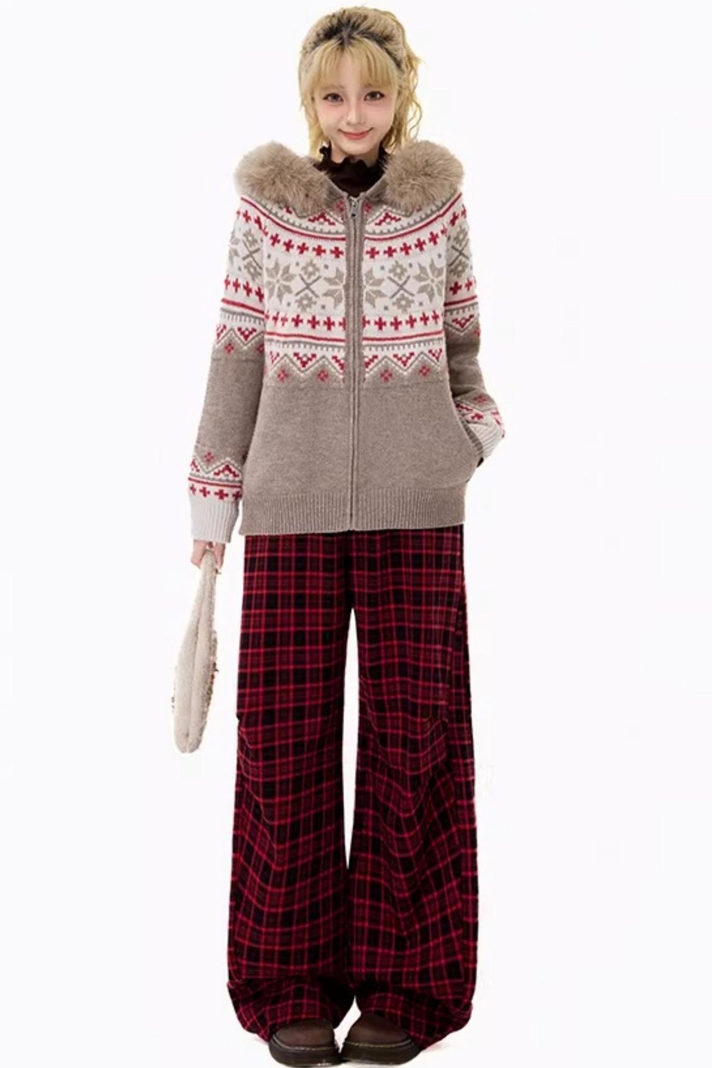 Retro Fair Isle Hooded Cardigan