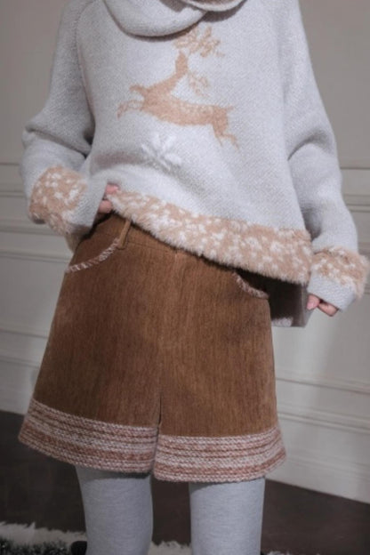 Snow Deer Faux Mink Sweater Scarf Set