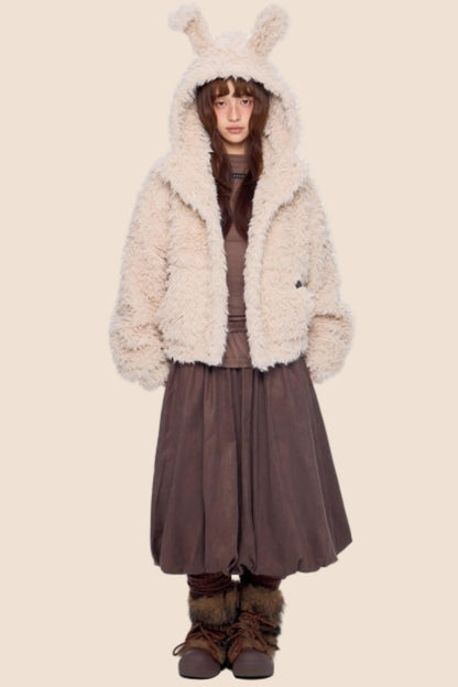 Imitation Wool Hooded Cardigan