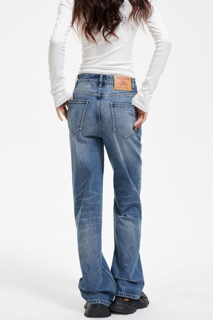 Washed Blue Ripped Denim Pants