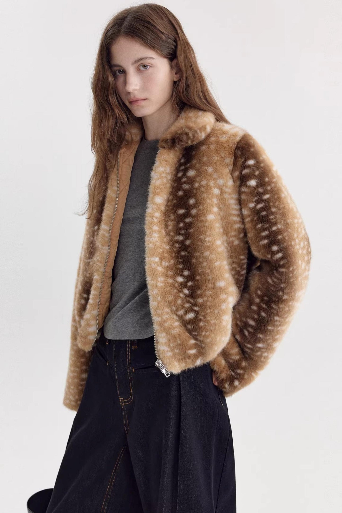 Caramel Brown Deer Pattern Coat