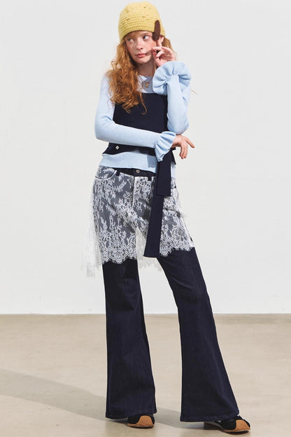 Fake Two Lace Curtain Bootcut Jeans