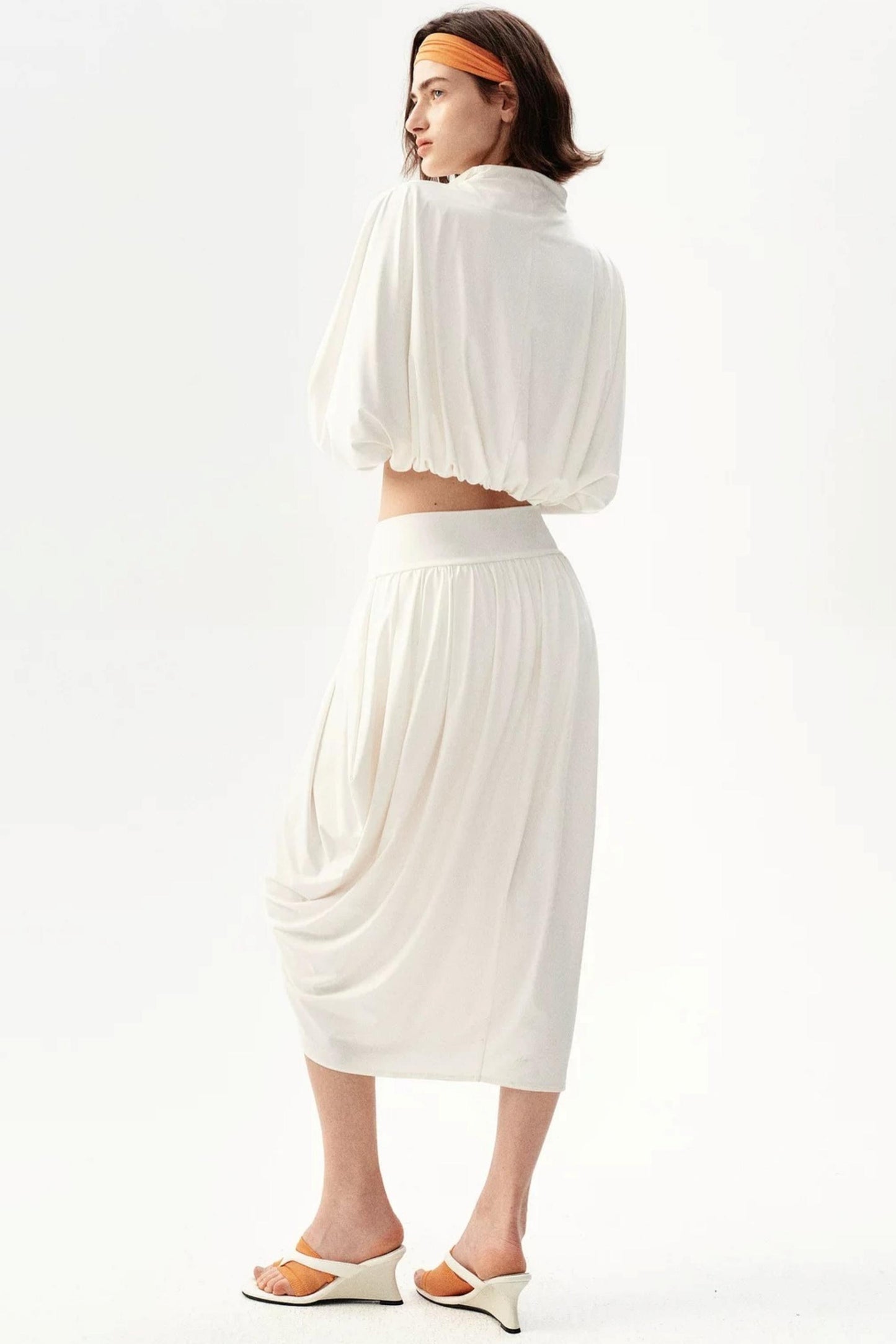 Irregular Pleated Draped Midi Skirt