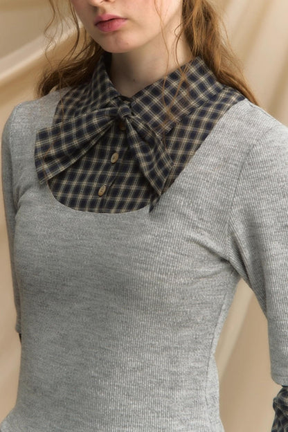 Bow Tie Plaid Slim Shirt