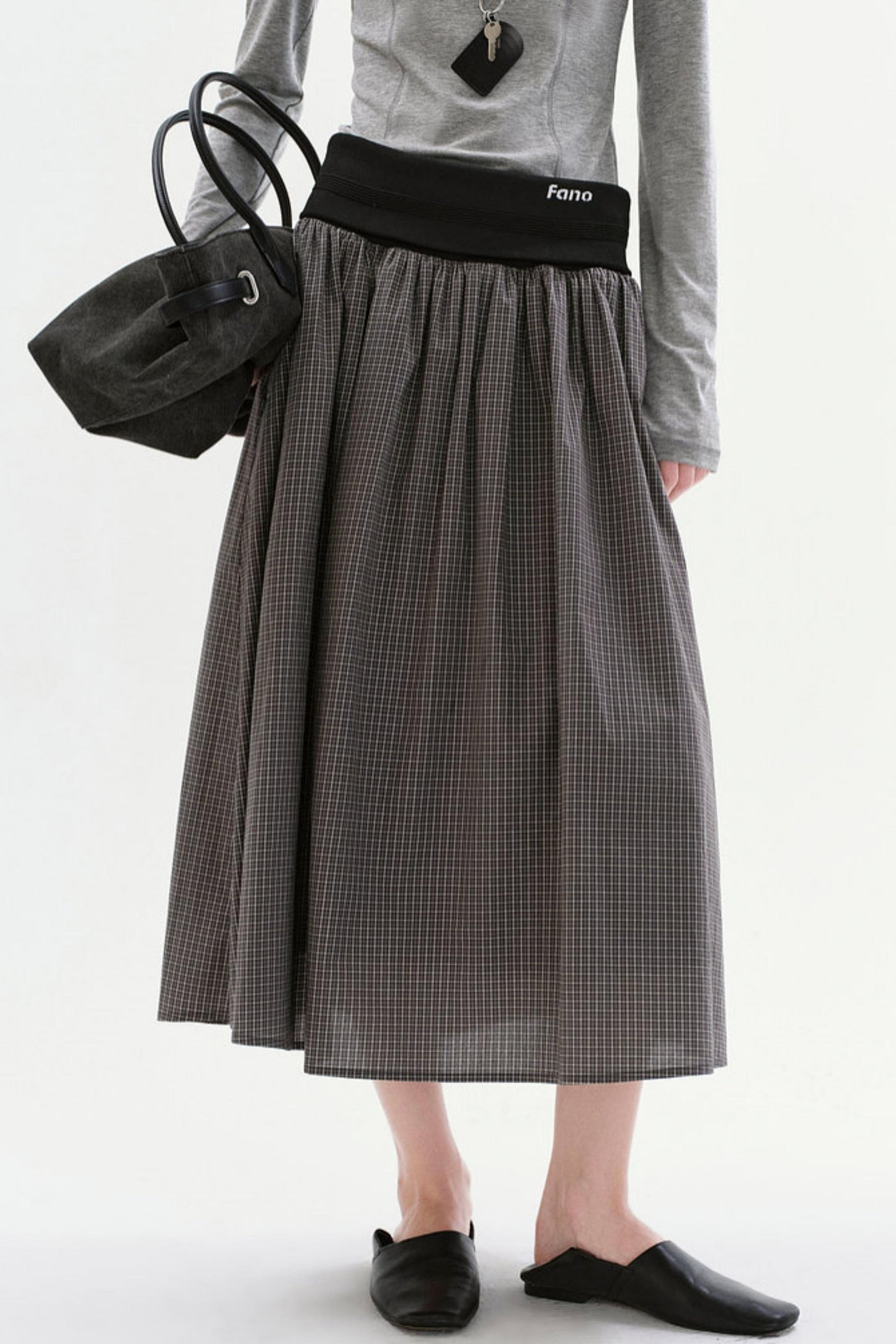 Gray Plaid Cotton A-Line Skirt