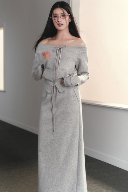 One-Shoulder Sweatshirt Skirt Set-Up