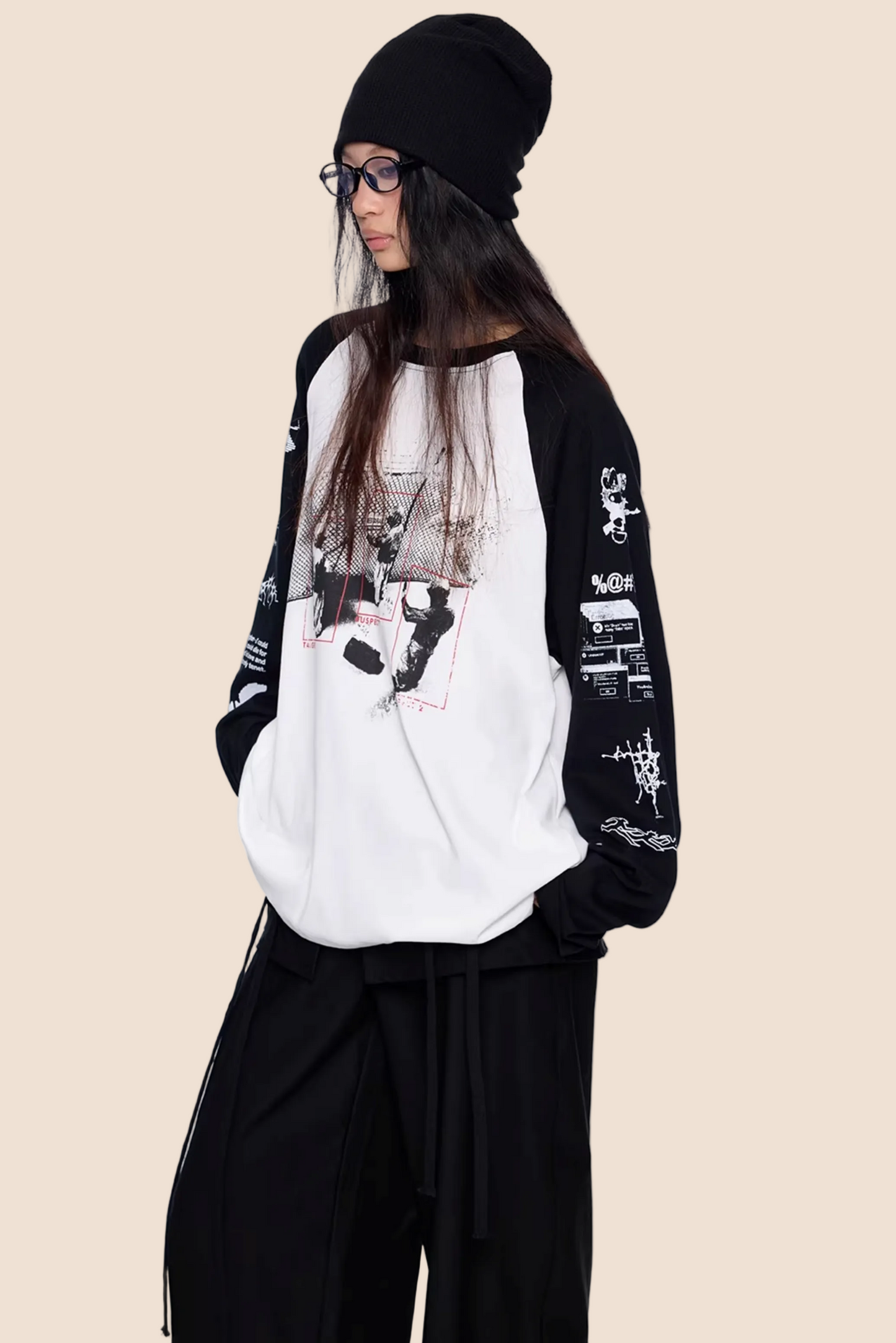 Retro-Farbblock-Raglan-Oberteil