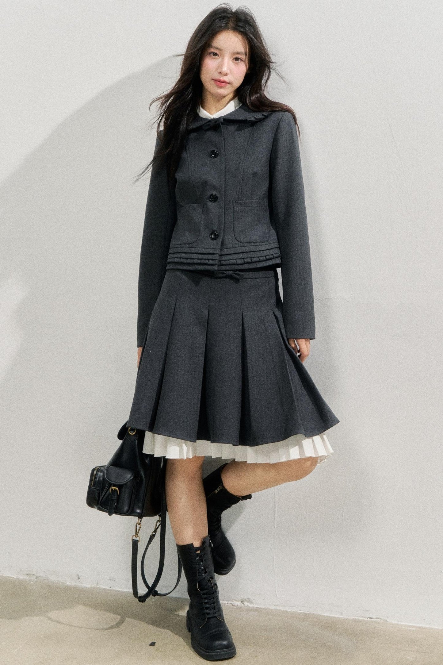 Lead Grey Preppy Blazer Skirt Set-Up