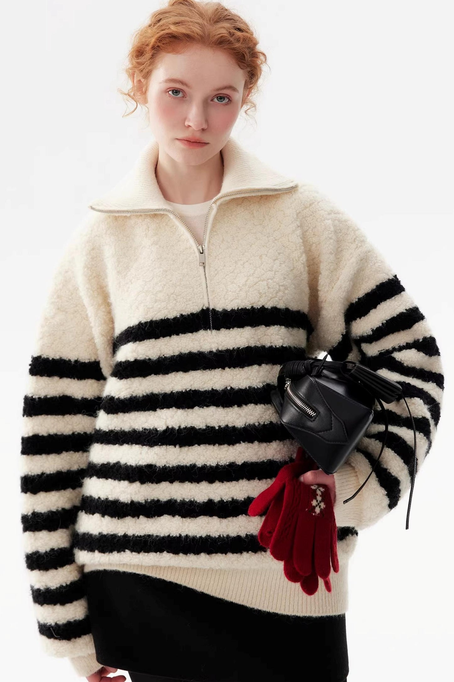 Striped Fleece Pullover Sweater