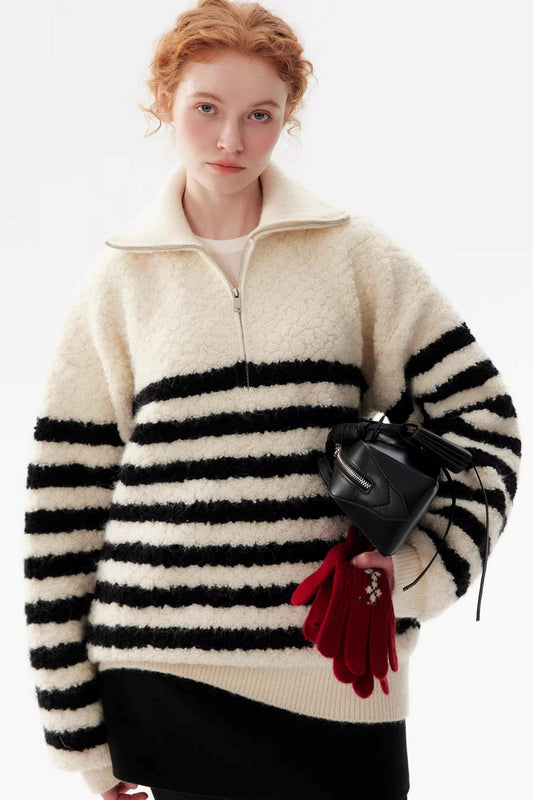 Striped Fleece Pullover Sweater
