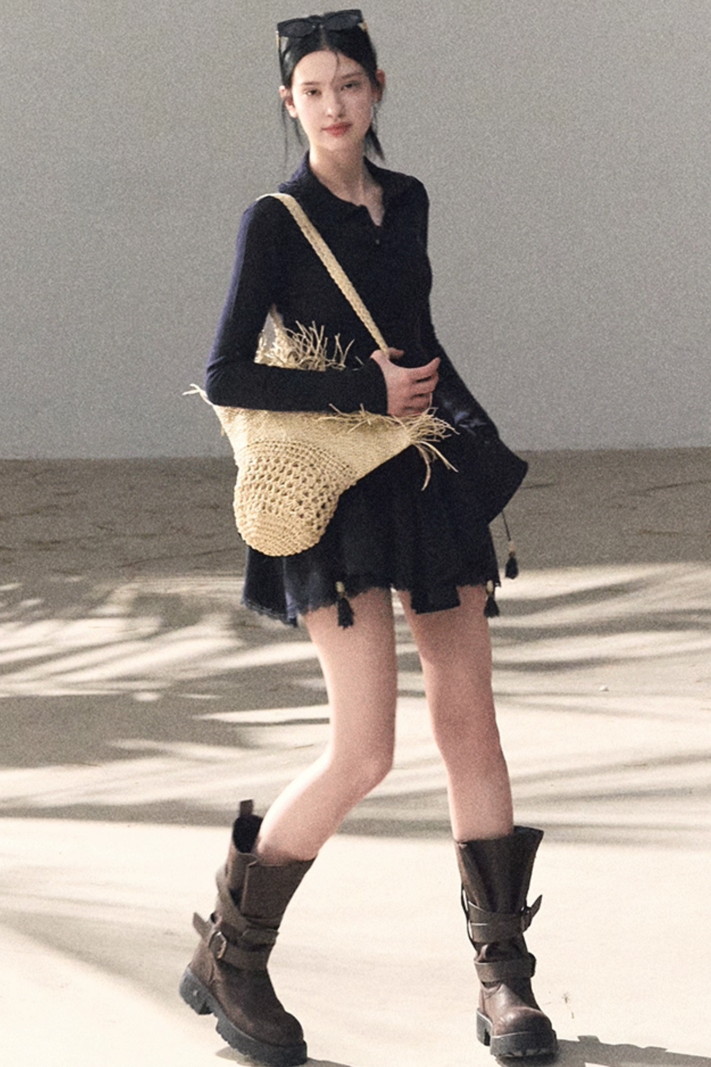 Natural Wool Crochet Collar Top