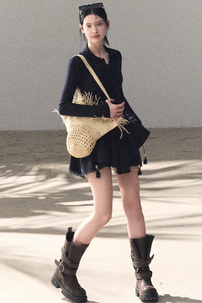 Natural Wool Crochet Collar Top