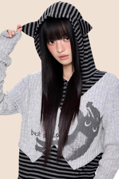 Striped Hooded Knit Sweater