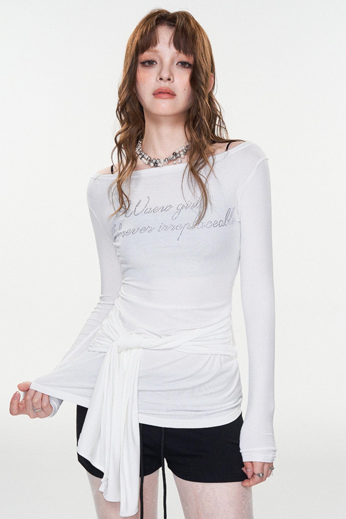 Stylish Letter Print One-Shoulder Top