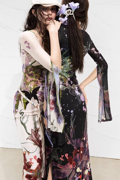 Floral Elegance Side-Slit Dress