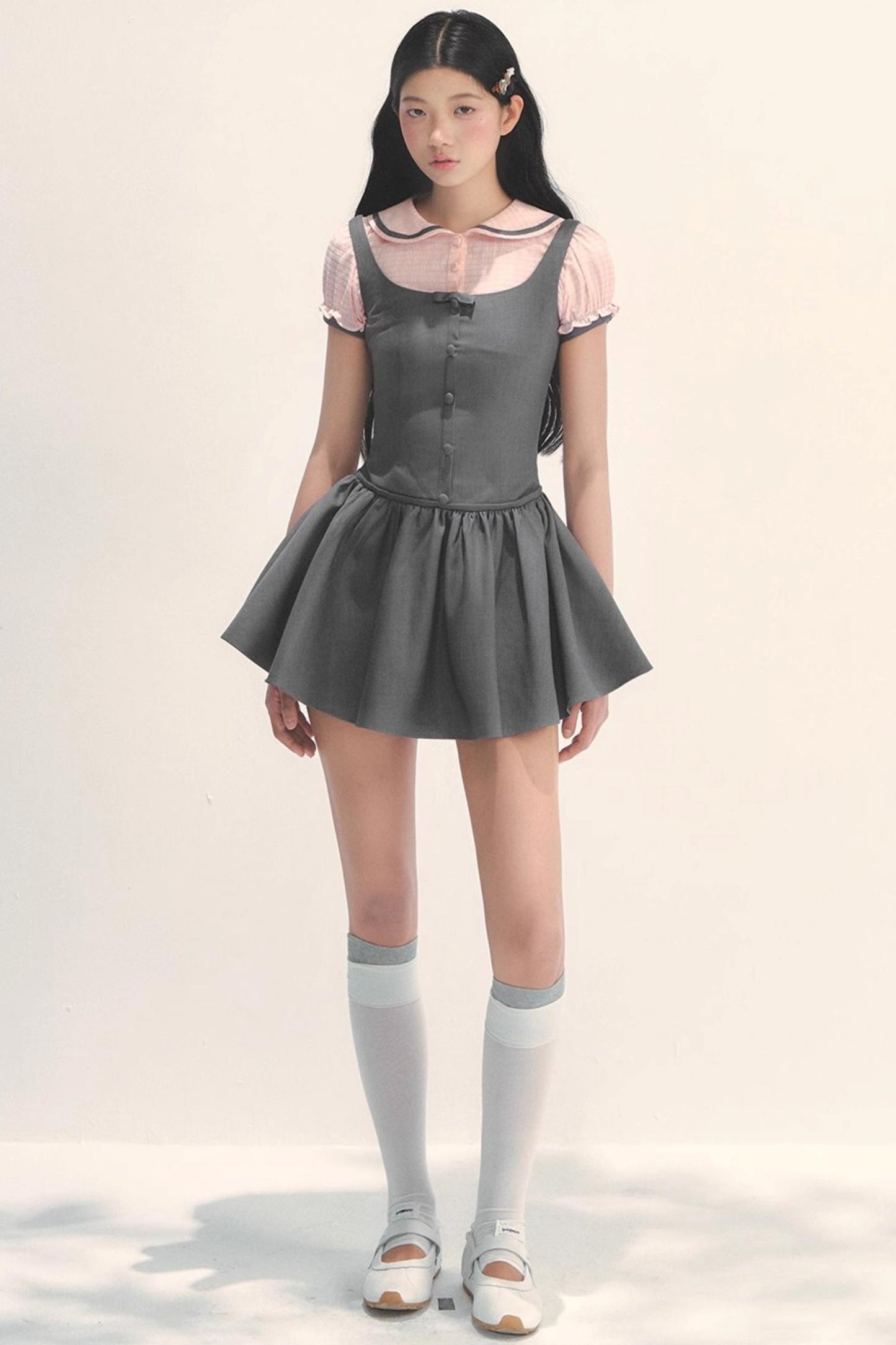 College Style Gray Pink Check Dress