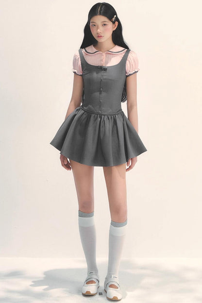 College Style Gray Pink Check Dress