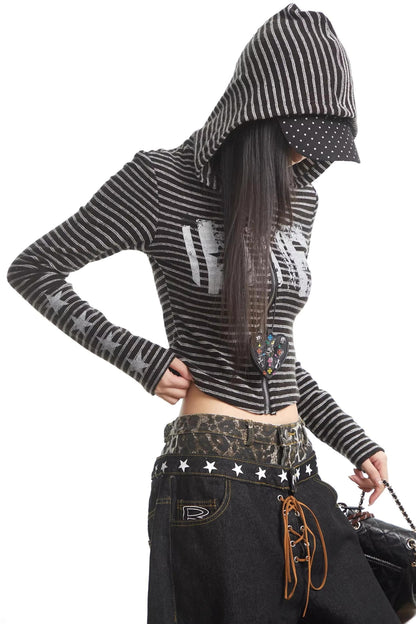 Retro Striped Hooded Sweatshirt