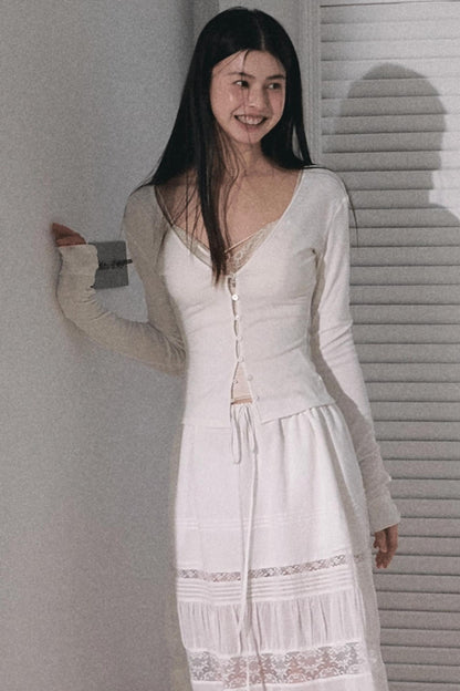 Stretch Linen Large V-Neck Cardigan