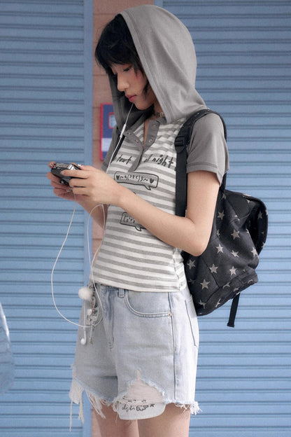 Whiskered Wings Denim Shorts